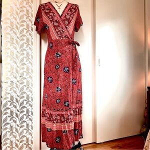 Bohemian Festival Floral Pinks Wrap Dress, Size S/M